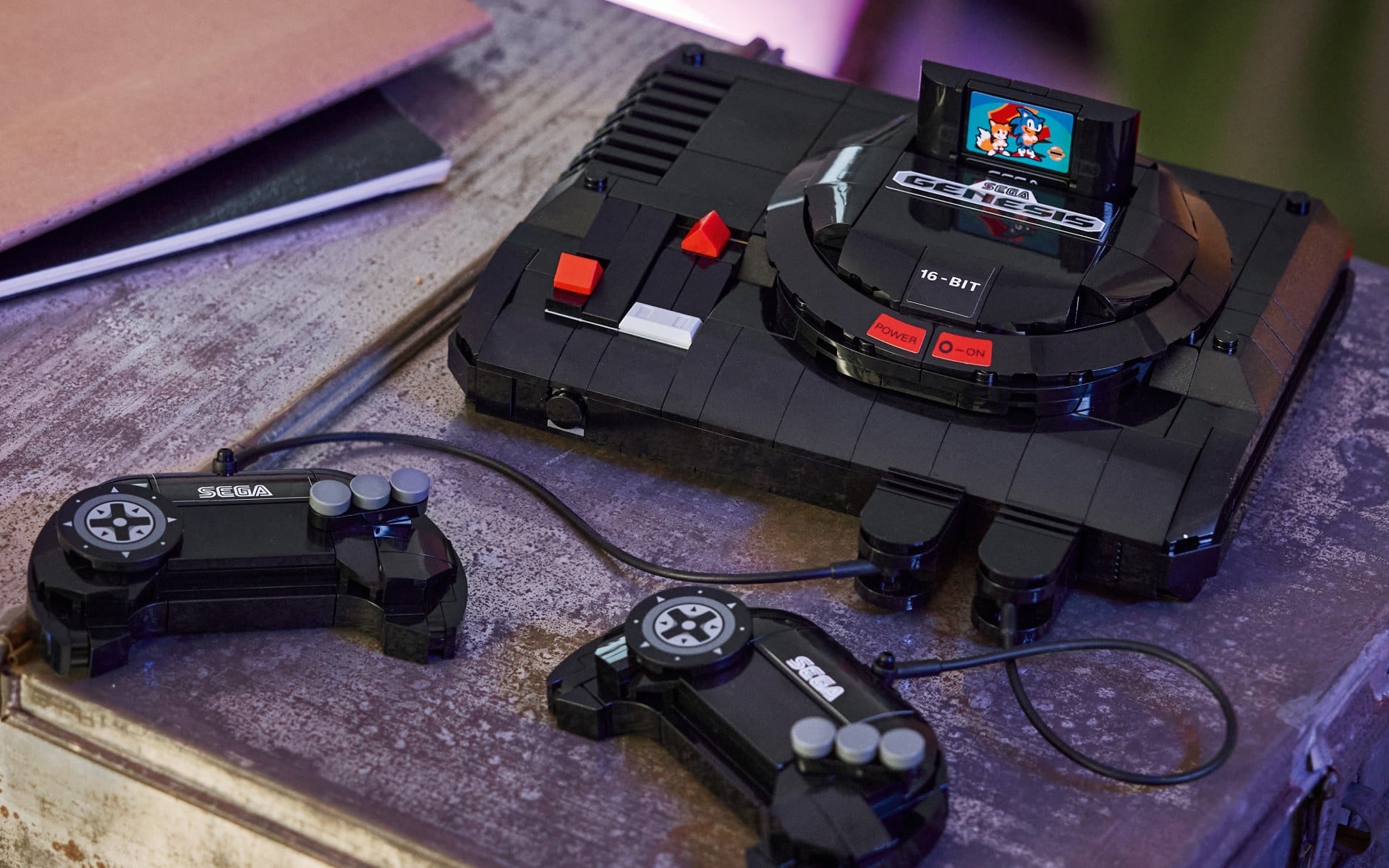 LEGO SEGA Genesis console set with brick-built controllers