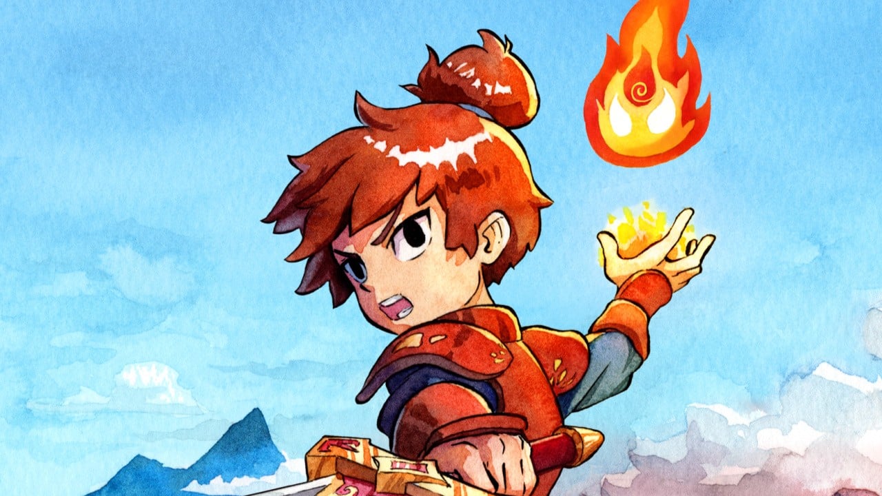 Pixel art hero from Elementallis using elemental magic in a top-down adventure scene.