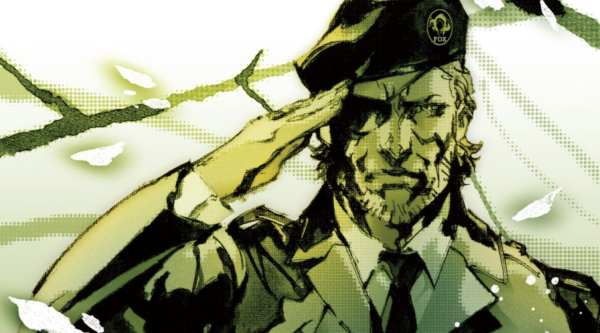 Solid Snake from Metal Gear Solid in a moody tactical scene