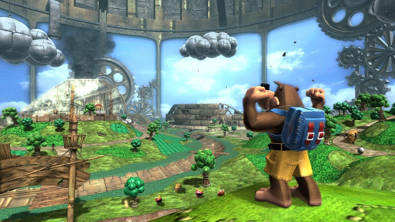 Artwork-style image of Banjo-Kazooie: Nuts & Bolts with an Xbox and Rare retro gaming theme.