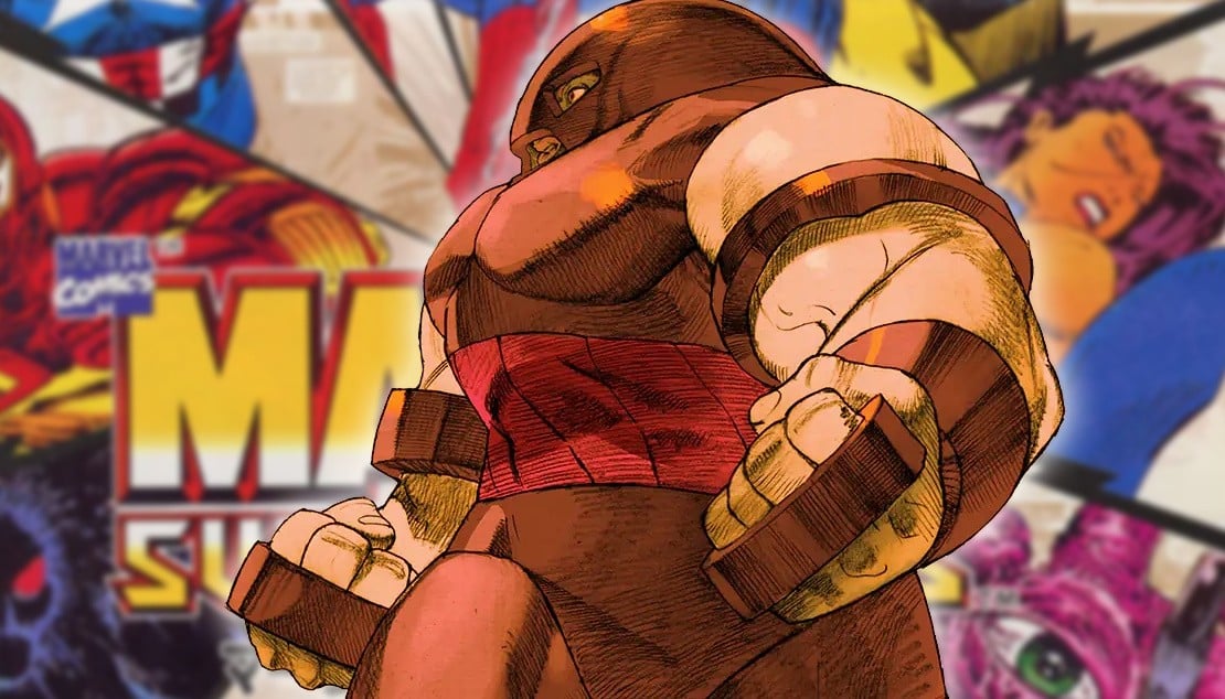 Juggernaut in a Capcom-style Marvel fighting game scene