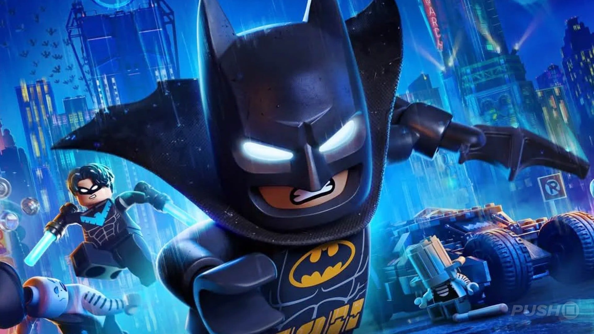 Batman and a companion exploring LEGO Gotham City in LEGO Batman: Legacy of the Dark Knight