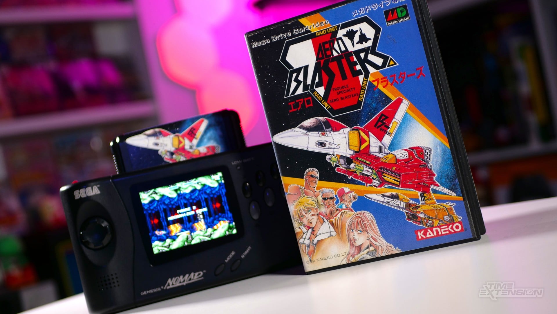 Japanese Mega Drive copy of Aero Blasters with its cover art visible.