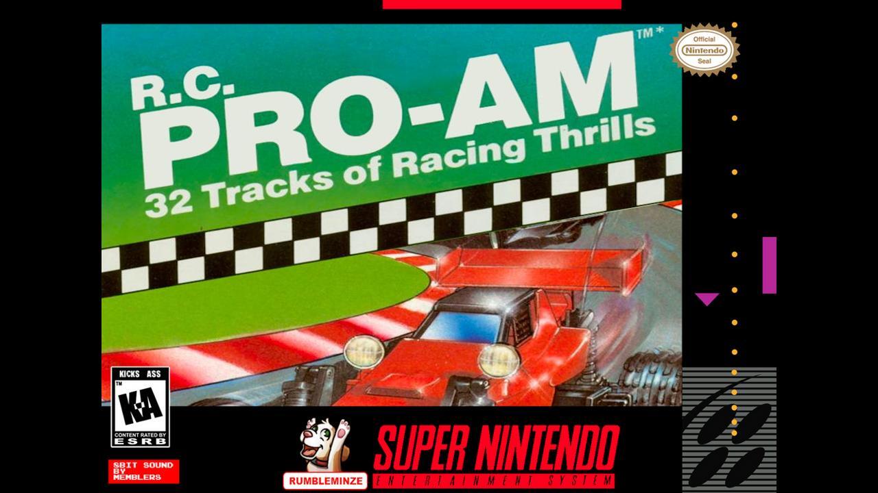 R.C. Pro-Am style retro racing cars on a pixel-art track