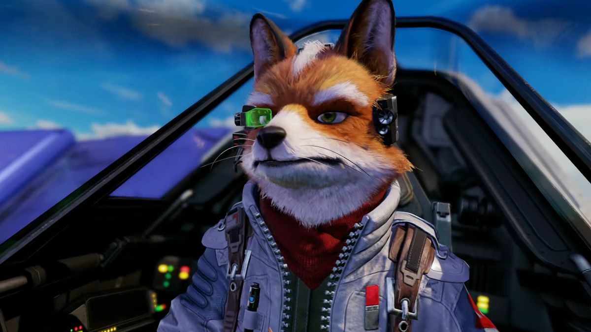 Star Fox crew flying through space in a modern remake style