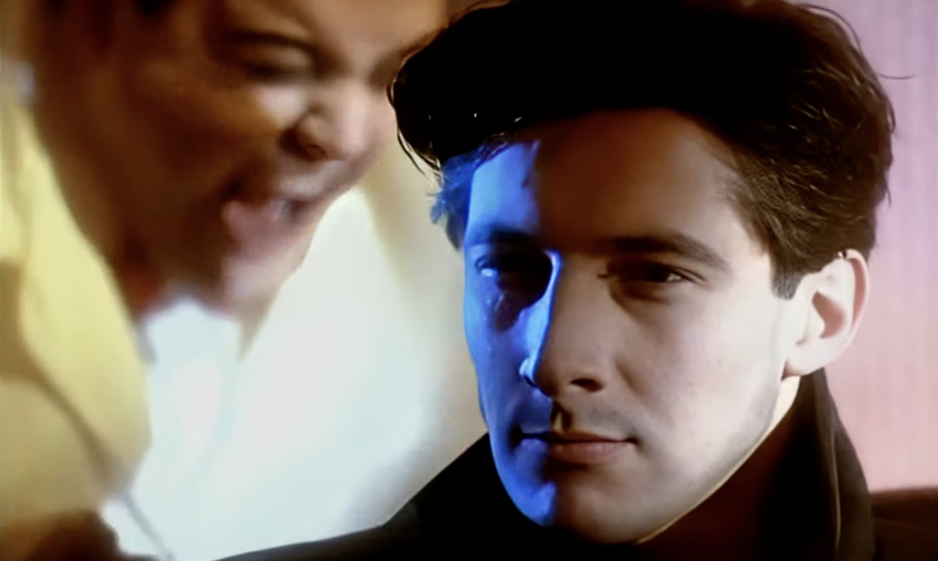 A retro television-style scene inspired by Sega’s Cyber Razor Cut advert, with a moody cyberpunk barbershop atmosphere.