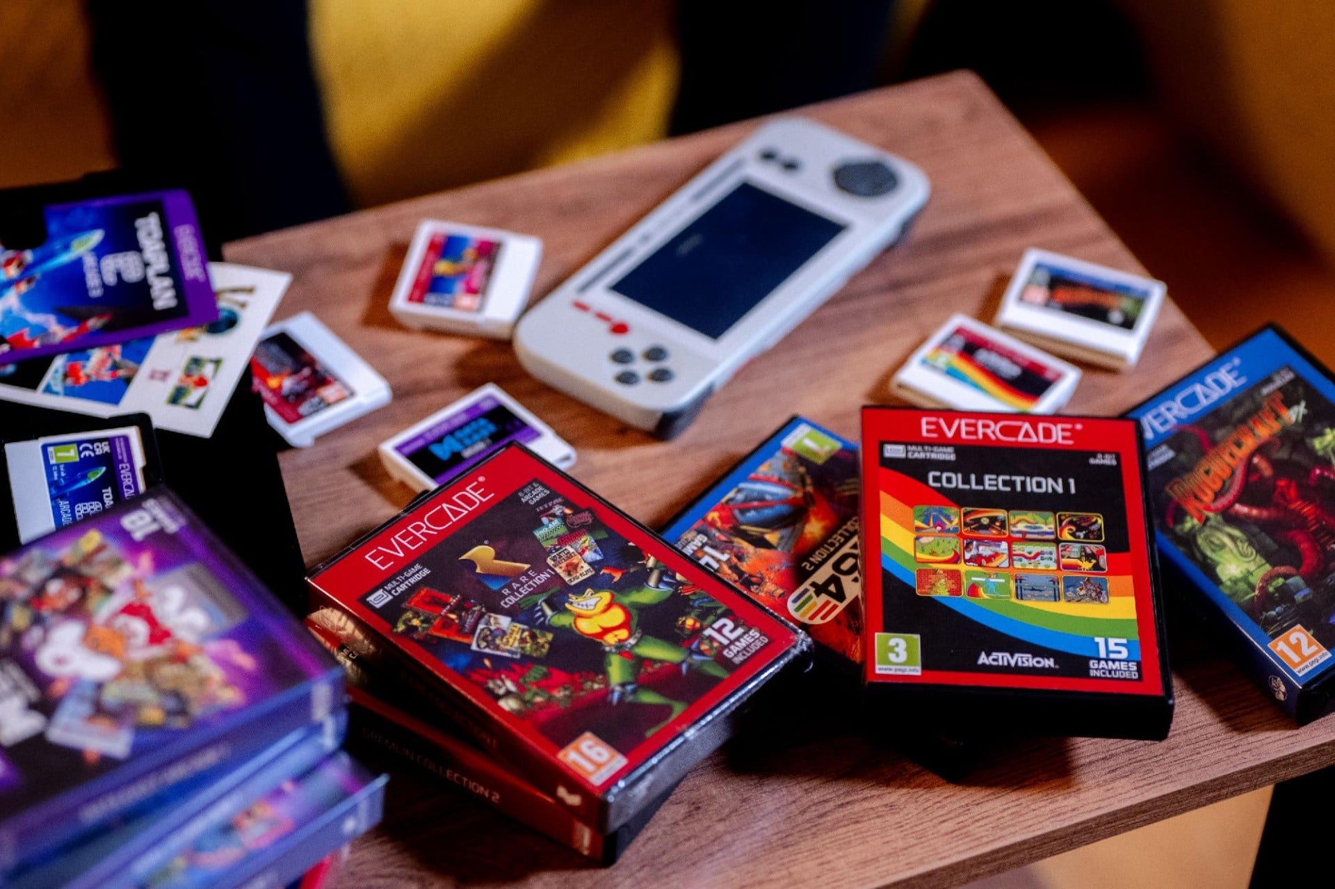 Evercade cartridges displayed together for retro game collectors
